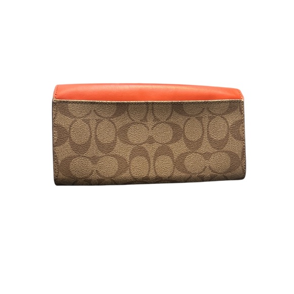Coach Signature Slim Envelope Wallet khaki signature canvas and orange leather - Picture 2 of 6